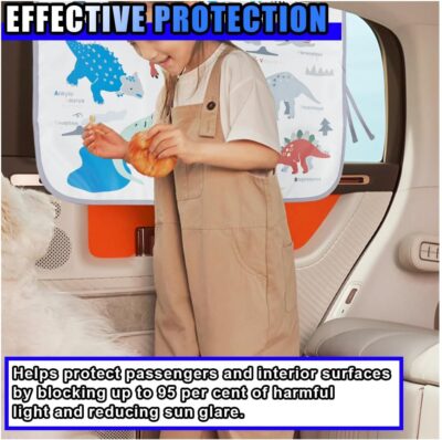 Car Window Shade for Baby, Magnetic Blackout Car Window Curtain, Cartoon Pattern Cars Side Window Sun Shade Cover for Sun/Heat/UV Rays Protection (Dinosaur) - Image 3