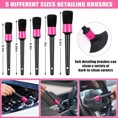 AUTODECO Windshield Cleaner Tool, 17Pcs Car Interior Detailing Kit, Detailing Brush, Towels, Duster, Car Cleaning Kit Interior for RVs, Truck, Trailer (Pink) - Image 4