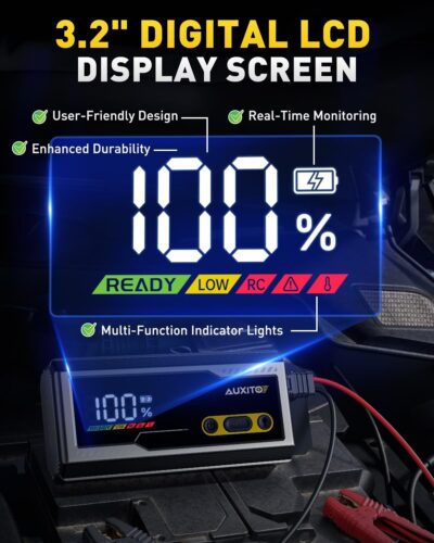 AUXITO Jump Starter 8000A Portable Car Battery Jump Starter with Large LCD Display Jump Cable with Smart Clamps Power Bank Emergency Flashlight for Cars Heavy Duty Jumper Box for Car Battery - Image 7