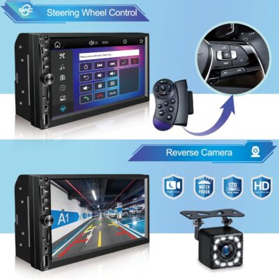 Wireless Double Din Car Stereo Works with Apple Carplay,7 Inch HD 1024 * 600 Touchscreen with Bluetooth 5.1,FM Car Radio,GPS Navigation,Backup Camera,Android Auto,Voice Control,USB/AUX/TF/SWC - Image 5