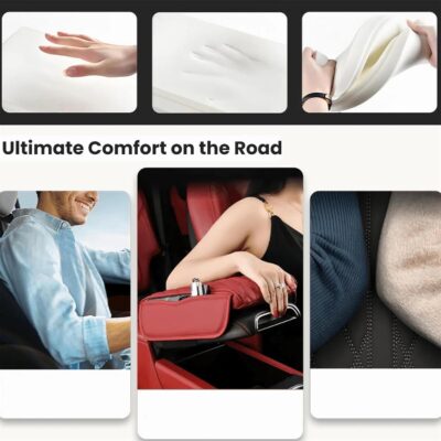 Memory Foam Car Armrest Cushion 2025 New Car Center Console Cushion Pad Car Truck Armrest Cover Auto Center Console Lid Center Armrest Cover Car Console Armrest Organizer Storage (Black and Red) - Image 4