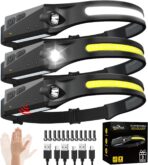 Rechargeable Headlamp 3PCS, 230° Wide Beam Head Lamp, Motion Sensor LED Headlamp Rechargeable, 5Mode Bright Headlamps for Adults, Head Lights for Forehead, Hard Hat Headlight, Camping Essentials Gear