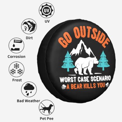 Go Outside Worst Case Scenario a Bear Kills You Rv Spare Tire Cover, Camper Spare Tire Cover for RV Trailer, Camper Wheel Protectors Trailer Rv SUV Truck Travel Trailers 14 inch - Image 4