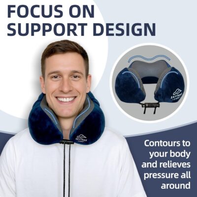 Travel Pillow with Extra Large Hood for Airplane Long Flights Privacy and Comfort Memory Foam with Velvet Cover for Road Trip Head&Neck Support for Plane Office Cars Sleeping & Rest (Navy Blue) - Image 5