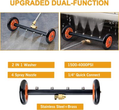 EVEAGE 2-in-1 Undercarriage Pressure Washer Attachment, 16" Pressure Washer Water Broom, 3 Extension Wands Wash Mitt, Reversible Undercarriage Cleaner, 4000 PSI - Image 2