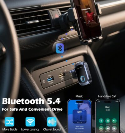 Bluetooth AUX Adapter for Car, Auxiliary Bluetooth Adapter for Car Music & Handsfree Call, 11H Battery Life Wireless Music Receiver for Home Stereo Volume Control, KAIY Wireless Receiver - Image 2