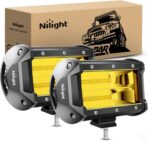 Nilight 18030C-A Amber 2PCS 5Inch 72W Double Row Flood Bar 10800Lumens Driving Fog Led Off Road Lights for Trucks Jeep ATV UTV SUV Boat Marine,2 Years Warranty, Yellow,White