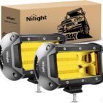 Nilight 18030C-A Amber 2PCS 5Inch 72W Double Row Flood Bar 10800Lumens Driving Fog Led Off Road Lights for Trucks Jeep ATV UTV SUV Boat Marine,2 Years Warranty, Yellow,White