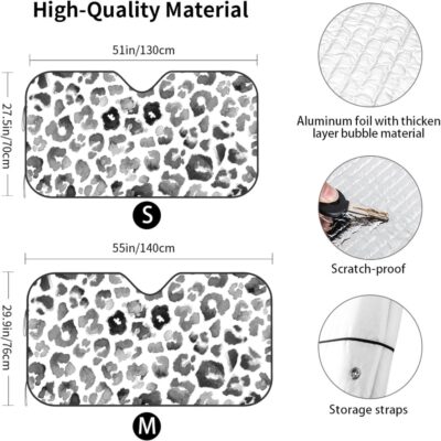Leopard Print Pattern Black Watercolor Windshield Sunshade for Car SUV Truck Foldable Uv Ray Reflector Front Window Sun Shade Visor Shield Cover - Image 8