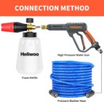 Pressure Washer Gun with Foam Cannon & 50ft Power Washer Hose, 3600PSI Pressure Washing Kit with 15" Extension Wand & 7 Nozzle Tips, 3/8'' Quick Connector & M22 15mm/14mm Fittings - Image 2