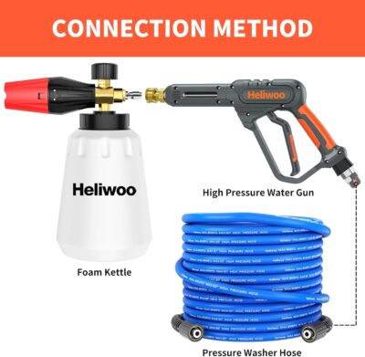 Pressure Washer Gun with Foam Cannon & 50ft Power Washer Hose, 3600PSI Pressure Washing Kit with 15" Extension Wand & 7 Nozzle Tips, 3/8'' Quick Connector & M22 15mm/14mm Fittings - Image 2