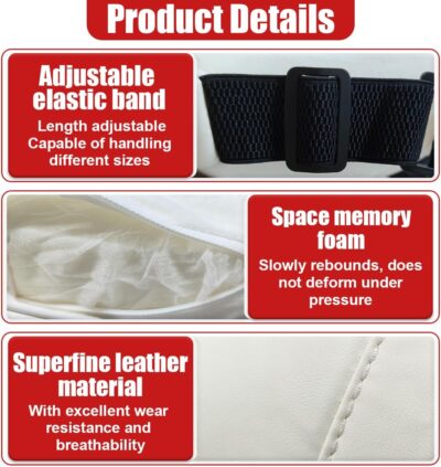 Car Neck Pillow, Memory Foam Ergonomic Auto Headrest Cushion Pillow, Relieve Driving Fatigue Car Neck Support Pillows, Comfortable Leather Vehicle Seat Pillows with Adjustable Strap (White) - Image 3