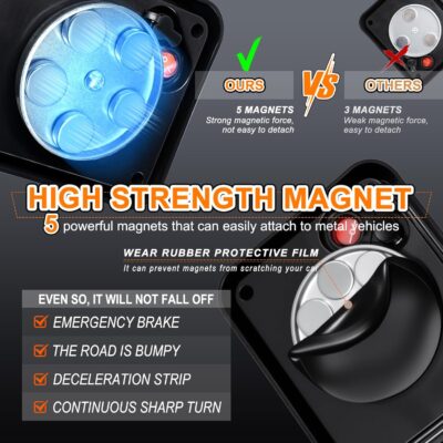 2PCS Amber LED Emergency Strobe Lights, Magnetic Strobe Flashing Beacon Lights Rechargeable Wireless Battery Powered 12-LED Caution Safety Warning Lights for Trucks Trailers Car Van ATV Tow - Image 4