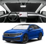 Custom Fit Windshield Sun Shade for VW Jetta 2019-2026, Blocks UV & Heat, Front Window Sunshade Accessories, Easy Fold & Store Keep Your Car Cooler