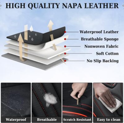 Coverado Seat Covers, Car Seat Covers Full Set, Leather Seat Covers for Cars, Automotive Seat Covers Car Seat Protector Car Accessories Fit for Most Sedans SUV Pick-up Truck(Black&Red) - Image 8