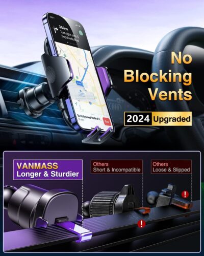 VANMASS [True Military-Grade] Car Phone Holder [Upgraded Suction & Clip] Cell Phone Mount for Dashboard Windshield Vent Truck Cradle Dash Stand for iPhone 16 Pro Max 15 14 13 12 Android, Purple - Image 5