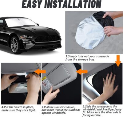 D-Lumina Windshield Sun Shade for 2015-2025 Fo-rd Mustang Accessories (NOT for Fo-rd Mustang Mach-E), Front Window Sunshade Sun Visor Protector Block UV Rays Heat, Foldable 2 Layers 210T Material - Image 5