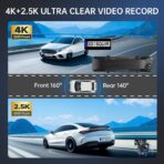 4K Rear View Mirror Camera, 12'' Mirror Dash Cam, 4K/2.5K Backup Camera for Car, WiFi/GPS Dash Cam Front and Rear with 32GB Card, APP, Voice Control, WDR Night Vision, Reverse Assist (Black) - Image 2