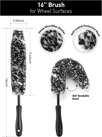 Fantasticlean 6PCS Car Wheel Cleaning Pro Kit, Tire Brush, Soft-bristled Rim Brush, Microfiber Bendable Brush, Double-Ended Detailing Brush, and Detailing Pads, Scratch-Free & Multipurpose - Image 2