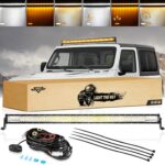 Auxbeam 50Inch LED Straight Light Bar, 6 Modes Amber White Strobe Light, 288W Dual Color Spot Flood Combo Offroad Fog Driving Light Waterproof with Memory Function for Truck Boat Jeep Pickup