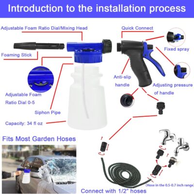 37Pcs Car Wash Kit Cleaning Kits with Foam Gun Sprayer Bucket Towels Tire Brush Wash Mitt Sponge Duster Brush Car Wash Detailing Kit is Complete Car Care Tools - Image 2