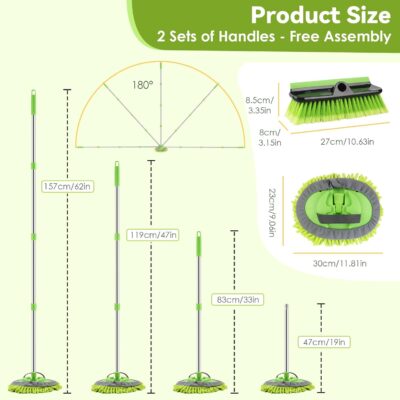 2 Pack Car Wash Brush with Long Handle, 62" Microfiber Car Wash Mop and Car Washing Brush Combo Set, Scratch-Free Soft Bristle Car Wash Mop Brushes Cleaning Kit for Exterior Car, Truck, RV, Boat - Image 5