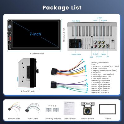 Double Din Car Stereo Bluetooth Wireless Carplay Android Auto-7 inch Touch Screen Car MP5 Player Bluetooth FM, Driauto 2 Din Radio Support MirrorLink, Type-C/SD/USB, Backup Camera, SWC, Video Play - Image 7