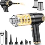 JONYJ Handheld Car Vacuum Cleaner Cordless, 16000PA Hand Held Vacuum Portable, 2 in 1 Air Duster and Mini Vacuum Cleaner Rechargeable with LED, Multi-Nozzles & Washable Filters for Home Office Car Pet