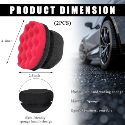 2 PCS Tire Dressing Applicator Pads, Reusable Hex Grip Tire Shine Applicator Polishing Sponge Pads, Wheel Tire Shine Detailing Foam for Most Vehicles, Car Accessories (Red, 4.33") - Image 2