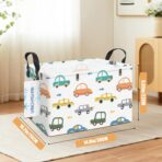 LANGYASHAN Rectangular Storage Bin Collapse Canvas Fabric Cartoon Storage Basket with Handles for Organizing Home Kitchen Boys and Girls Toys Office Closet Shelf Baskets(Rec Color Cars) - Image 2