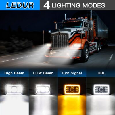 LEDUR 4x6 LED Headlights DOT Approved 4PCS Angel Eye Halo Turn Signal DRL Hi/Lo Sealed Beam Rectangle Headlight Replace H4651 H4652 H4656 H4666 H6545 for Kenworth T800 W900 Peterbilt 378 379 Truck Van - Image 2
