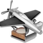 Airplane Car Diffuser: Solar Airplane Car Fragrance - Silver Car Essential Oil Diffuser with Wooden Base Desk Ornaments Decoration for Office Home New Year Gift Silver (Without Perfume)