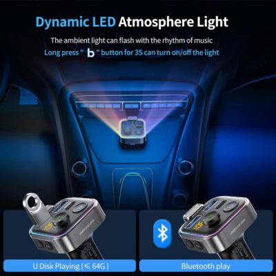 UNBREAKcable Bluetooth FM Transmitter for Car, PD 38W Fast Charging, Wireless Bluetooth FM Radio Adapter, Car Kit with Hands-Free Calls, HiFi Bass Boost MP3 Music Player Support USB Drive - Image 5