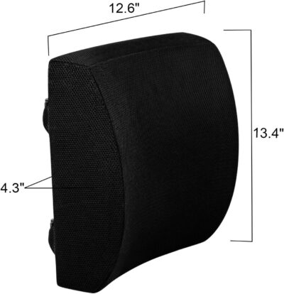 Lumbar Pillow for Chair and Car, Back Support for Office, Memory Foam Cushion with Mesh Cover - Black - Image 6