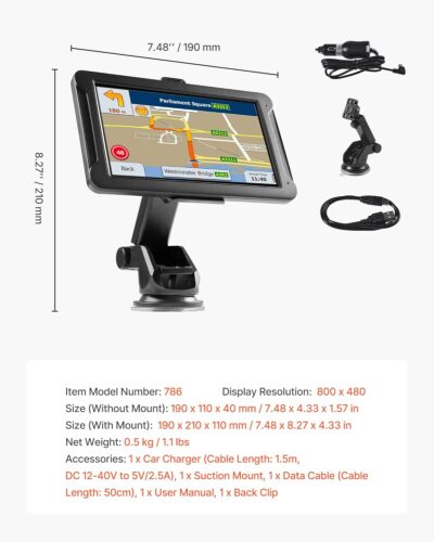 VEVOR GPS Navigator for Car, 7 inch Touch Screen 16GB GPS Navigation System with Built-in Dash Cam, Voice Turn-by-Turn Guidance, Speed and Red Light Warning, Custom Truck Routing, for Car Truck RV - Image 7
