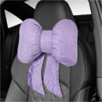 Bow Car Headrest Pillow, Bow-Shaped Car Headrest Cushion Cute Interior Decor with Elastic Buckle, Breathable Comfortable Seat Neck Support Pillow for Auto Office Travel (Purple)