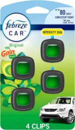 Febreze Car Air Freshener, Odor-Fighting Automotive Vent Clip, Scented Car Accessories, Long Lasting for Strong Odors, Gain Original Scent, 4 Count