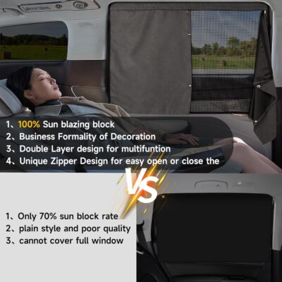 Car Window Shades, 2 Pack Suede Fabric & Dual-Layer with Zipper Magnetic Sun Shade Curtain for Back Side Windows, Universal Fit for SUV/Sedan/Truck Back Window Privacy, Blackout Sunshade for Baby - Image 6
