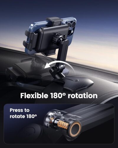 Dashboard Car Phone Holder Mount with Anti-Drop Clip - 360° Rotation Multifunctional Cell Phone Holder Car for iPhone, Samsung, Google and 4-7" Cellphones - Image 4