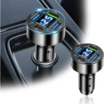 4 Ports Car Charger Adapter,12V/24V Car Cigarette Lighter USB Charger Including 3.1A/PD/Super Fast Charging Ports,Upgraded Cars Phone Chargers with LED Voltage Display & Soft Light