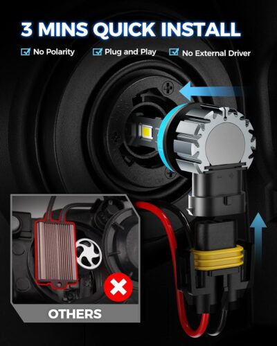 Marsauto M1S 9005/HB3 H11/H9/H8 Bulbs Combo, 900% 80000LM Brighter 9005 H11 Lights, 6000K Cool White HB3 H8 Bulbs fog, 3-Mins Plug and Play, IP68, Pack of 4 - Image 5