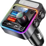 Nulaxy 54W Bluetooth 5.3 Car Adapter Charger 4-Port Fast Charging [PD36W & QC3.0 18W], Wireless Radio FM Transmitter with Deep Bass Player, 5 Colors LED Backlit, Hands-Free Calling, Support USB Drive