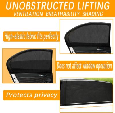 2 Pack Back Car Window Covers Shades Car Side Window Sun Shades,Sunshade for car Window Baby, UV Protection Breathable Spandex Window Covers, Universal Fit Most (99%) of Cars(Medium 39.5"x20") - Image 6