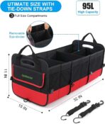 Simniam Large Trunk Organizer for Car, Foldable Multi Compartment Car Trunk Organizer with 2 Retractable Straps, Suitable for All Kinds of Cars, SUV, Minivan - 4 Compartments Red - Image 3