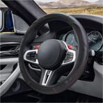 Car Steering Wheel Cover, 15 Inch Carbon Fiber Leather Elastic Steering Wheel Protector, Anti-Slip, Breathable & Soft Car Interior Accessories Universal for Most Cars, Men & Women (Black) - Image 3