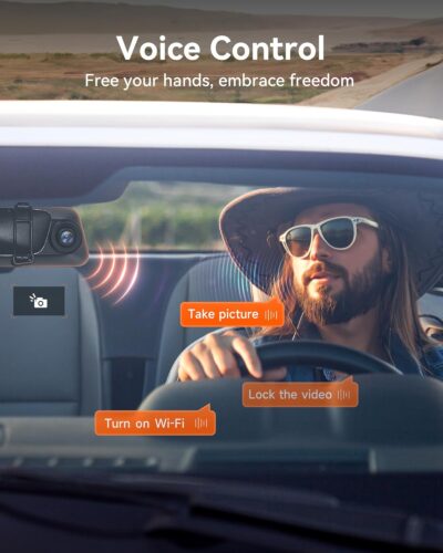 WOLFBOX 12" 4K Rear View Mirror Camera with 5.8GHz WiFi and Voice Control, Smart Mirror Dash Cam Front and Rear, Backup Camera with 1080P Rear Camera, Dash Cam with WDR, Includes 64GB Card & GPS - Image 4