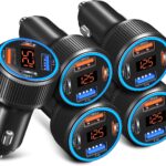 5 Pack USB C Car Charger, 4-Port 65W Car Power Adapter with Voltmeter QC+PD 3.0 Fast Charging Cigarette Lighter USB Charger for iPhone 17/16/15/14/13/12 Pro Max,Galaxy S25/S24,Android(Black)