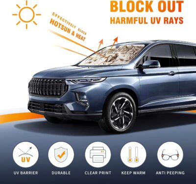Wild West Desert with Cowboy Car Windshield Sunshade,Folding Sun Shade Auto Sun Visor Heat Protection Front Window, Car Sunscreen Blocks UV Rays and Keeps Vehicle Cool (55 x 30 Inch) - Image 4