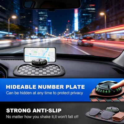 3-in-1 Car Dashboard Anti-Slip Mat, 360° Rotatable Phone Holder with Temporary Parking Number, Universal Fit Non-Slip Pad for Car/SUV, Washable Reusable (Brown, 1PC) - Image 3
