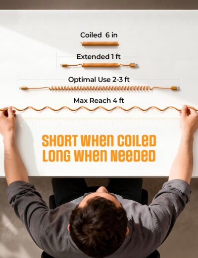 LISEN Coiled USB C Cable, 2 Pack for Android Auto & CarPlay Cable, Short Orange USB C Cable Compatible with iPhone 17 Pro Max Orange/16/15, Samsung Galaxy S25/S24/S23 A15/A14 - Image 5